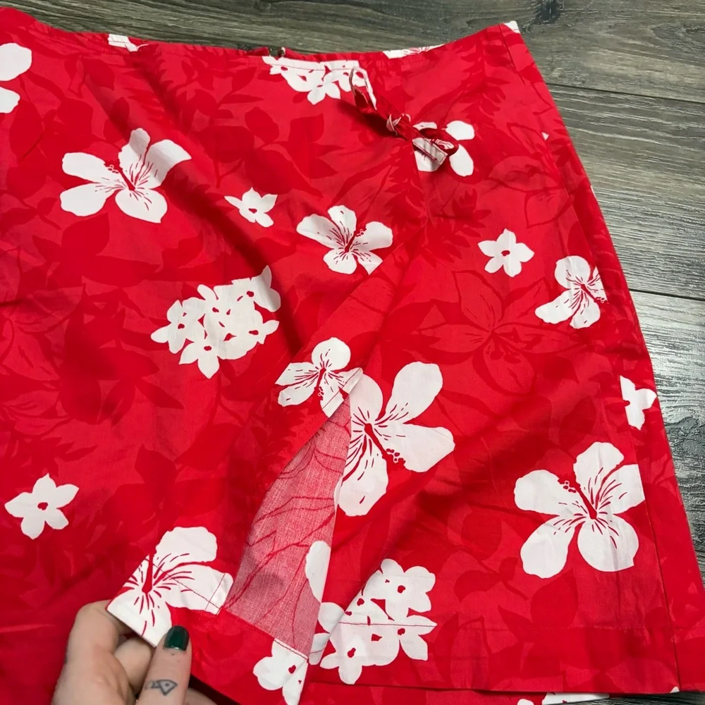 Y2K Vintage Hawaiian Hibiscus Cotton Wrap Mini Skort Skirt Red/White 12